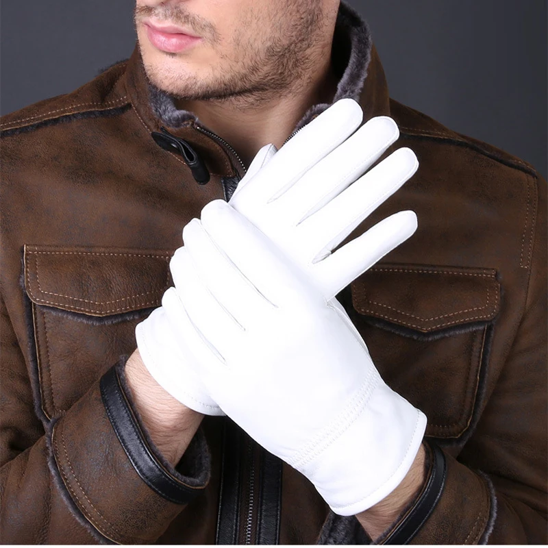 Leather Driving Glove - 2025 inverno luvas brancas de couro