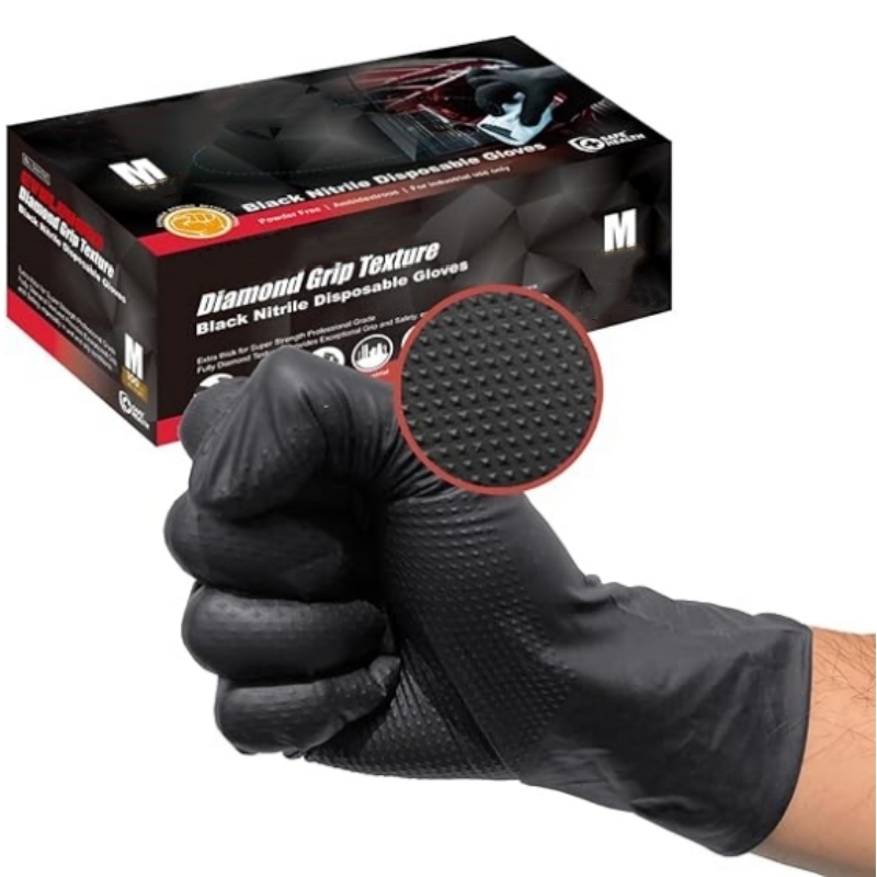 Nitrile Mechanic Glove - Luvas de Nitrilo Pretas Descartáveis de