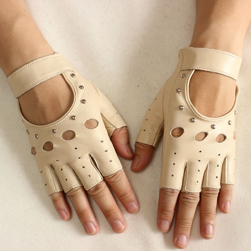 Leather Driving Glove - Luvas femininas de couro com meio