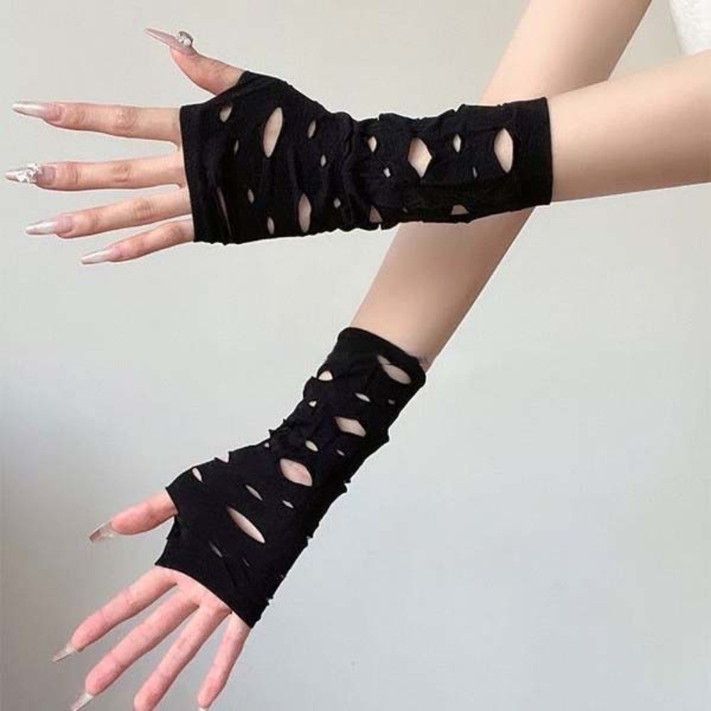 Fingerless Glove Knit - Luvas de Malha Elásticas Pretas Sem