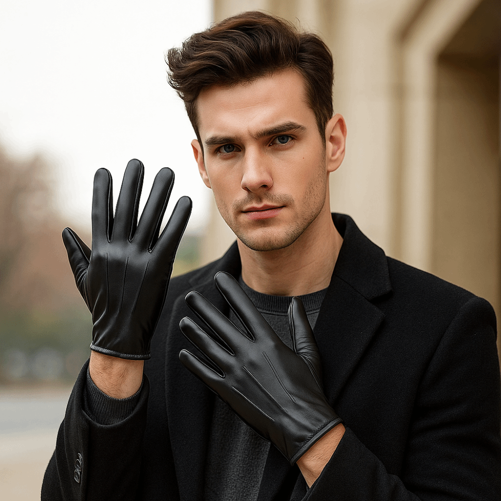 Leather Driving Glove - Luvas de Couro PU Pretas Antiderrapantes
