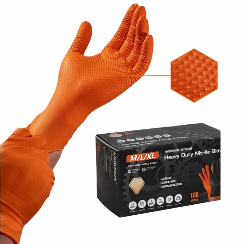 Nitrile Mechanic Glove - Luvas de Nitrilo Laranja Descartáveis de