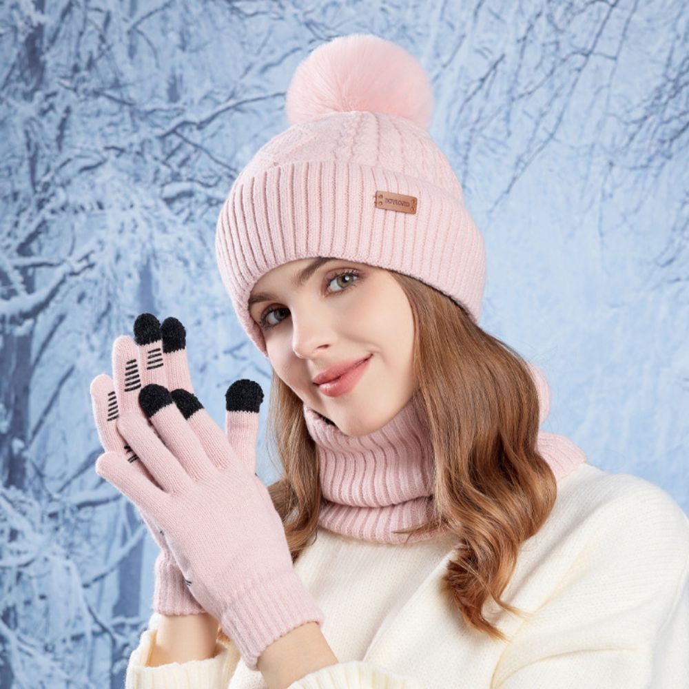Wool Glove Lined - Conjunto de 3 Peças: Gorro, Cachecol