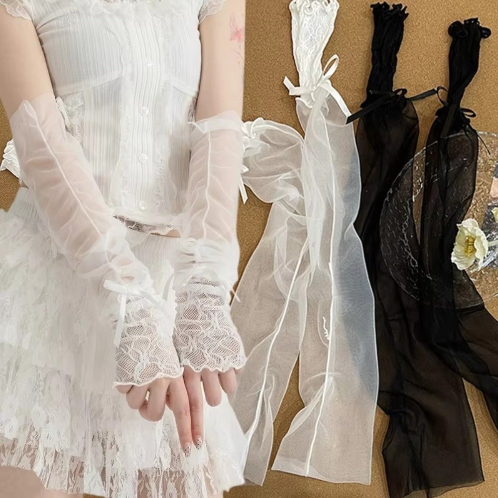 Fingerless Glove Knit - Luvas de Renda Y2K com Babados