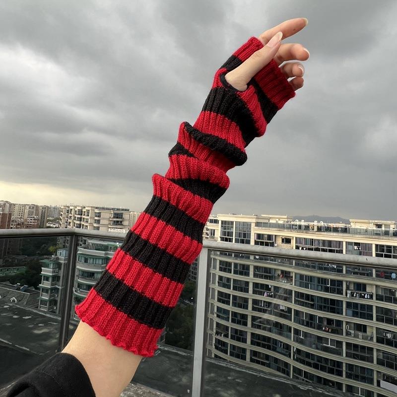 Fingerless Glove Knit - Inverno quente mangas compridas gótico listrado