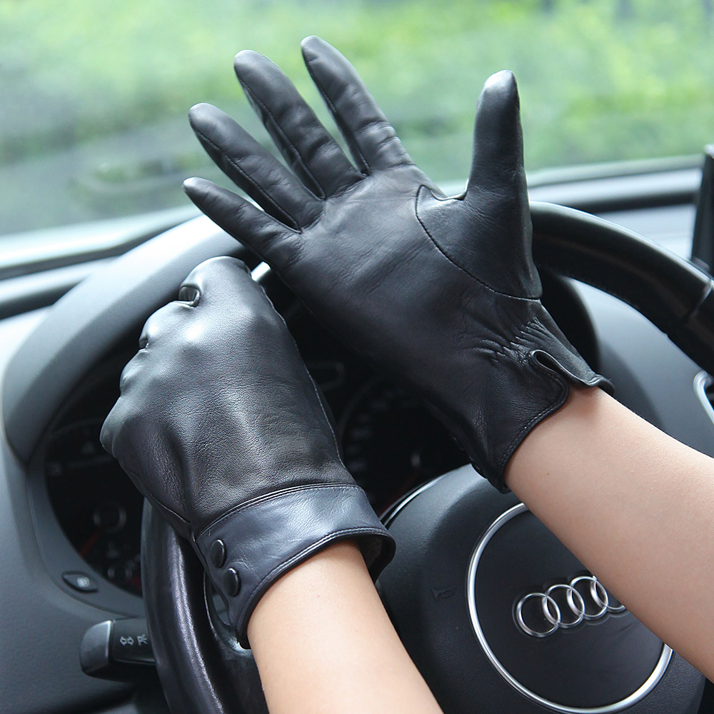 Moda preto luvas de couro real - Wool Glove Lined avaliação e preço