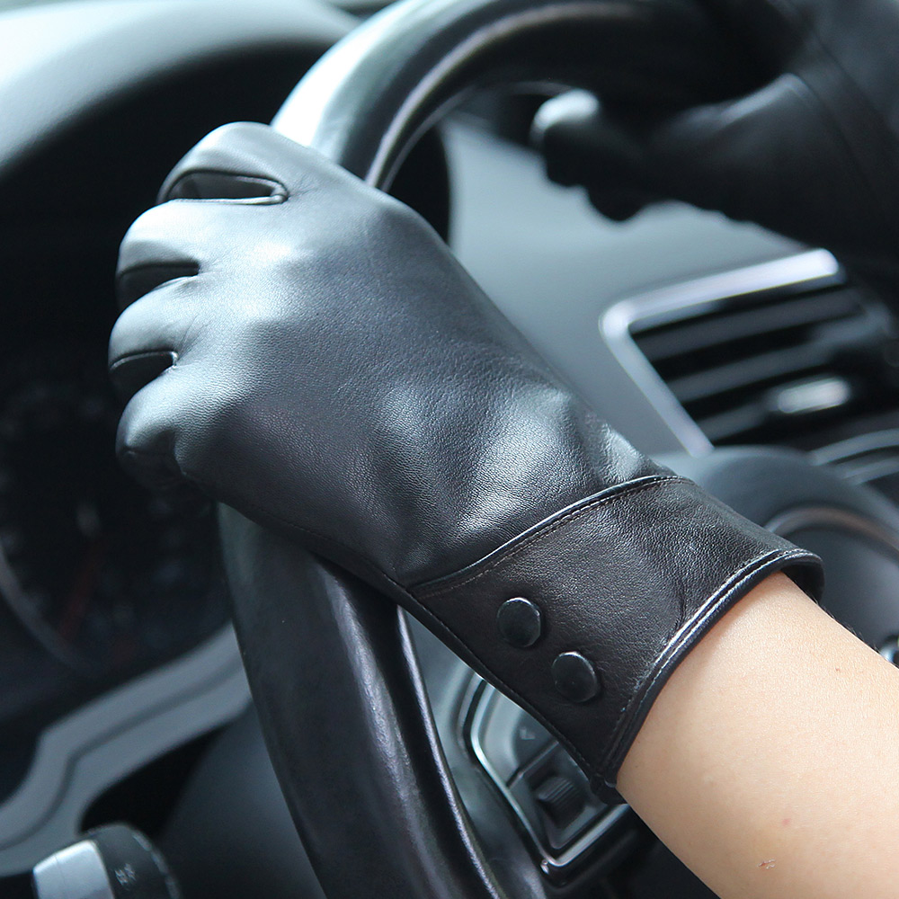 Moda preto luvas de couro real - Wool Glove Lined avaliação e preço