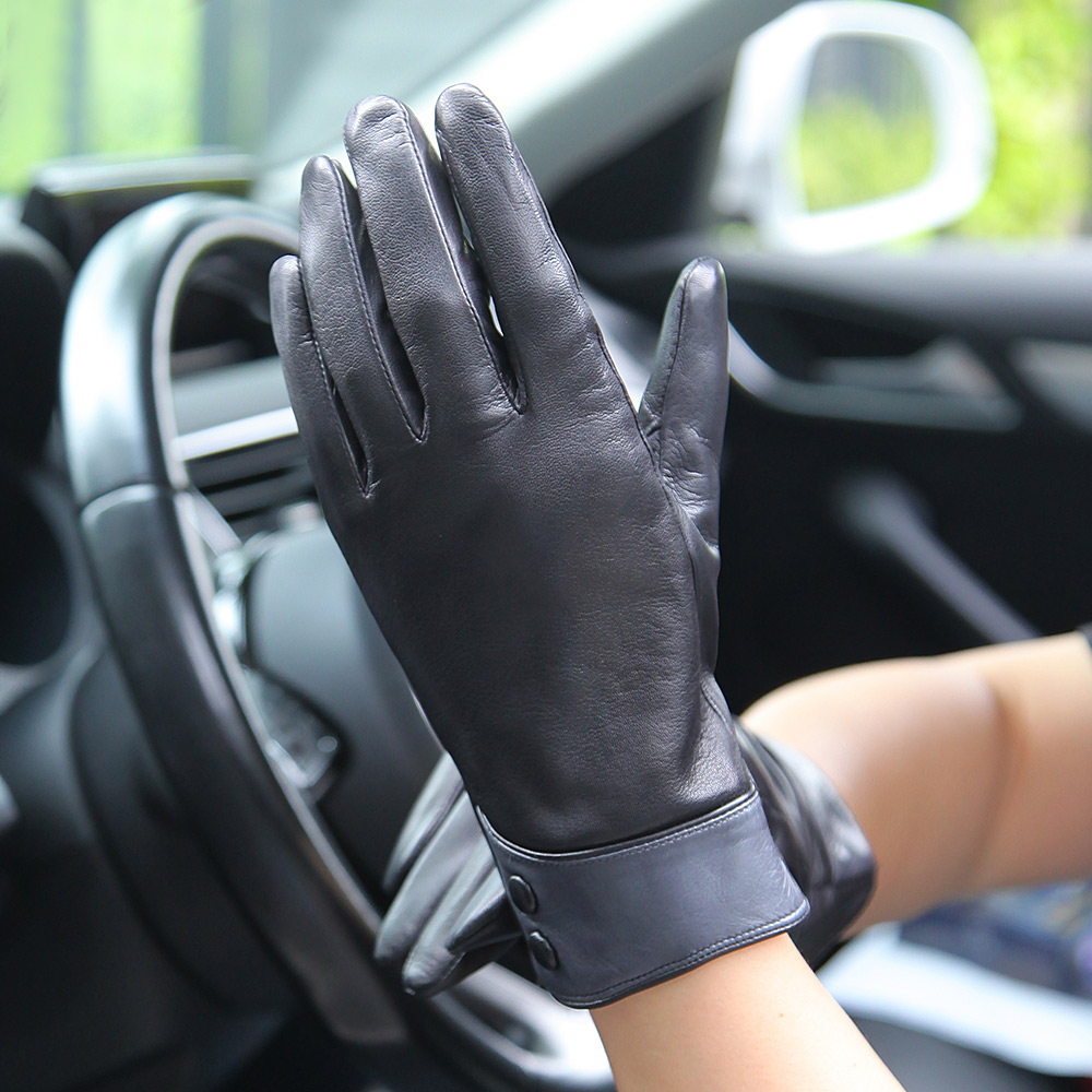 Moda preto luvas de couro real - Wool Glove Lined avaliação e preço