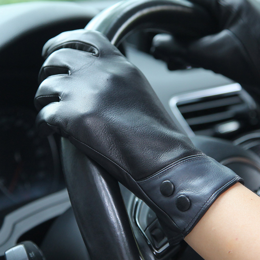 Moda preto luvas de couro real - Wool Glove Lined avaliação e preço