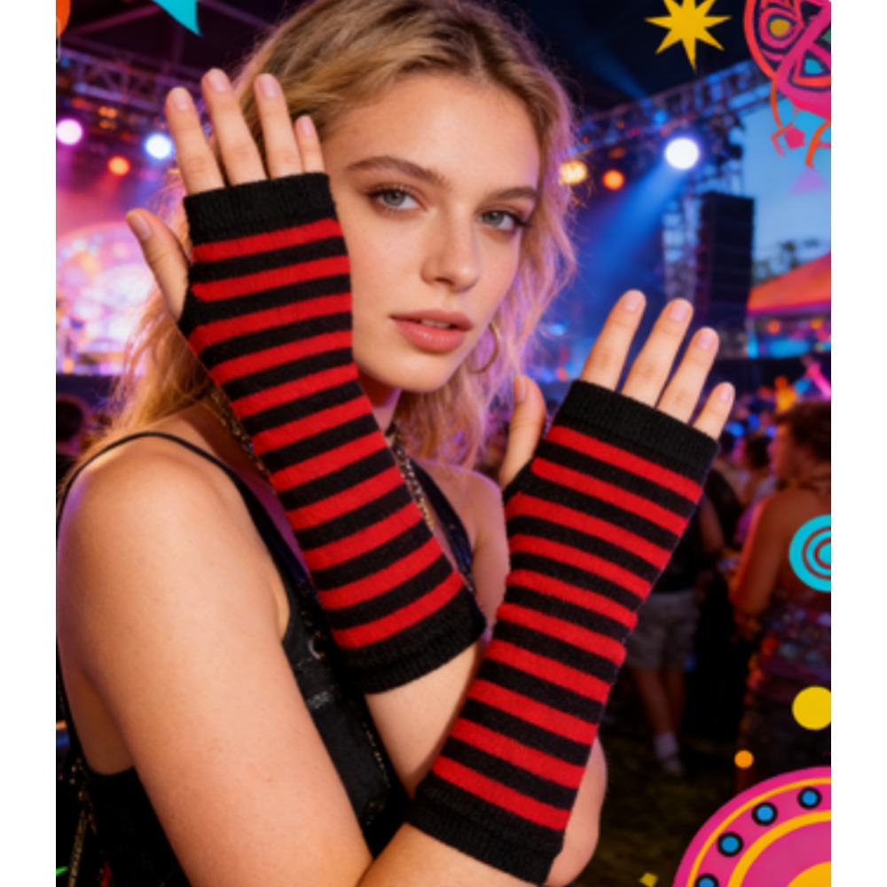Luvas sem dedos listradas em v - Fingerless Glove Knit avaliação e preço