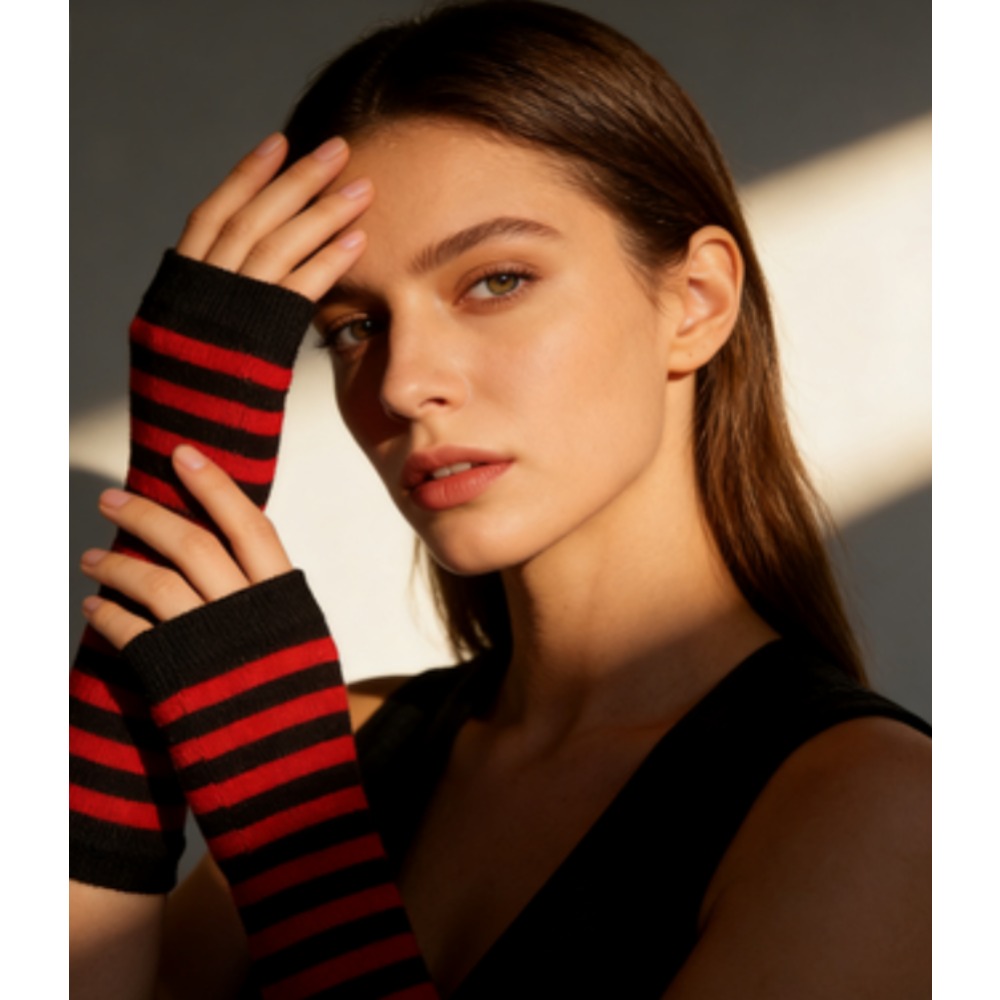 Luvas sem dedos listradas em v - Fingerless Glove Knit avaliação e preço